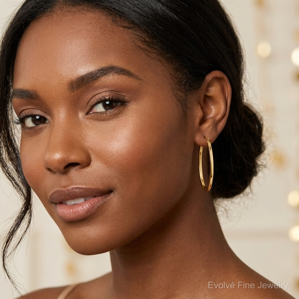 Leslie's 10K Polished Oval Hinged Hoop Earrings - Model Shot