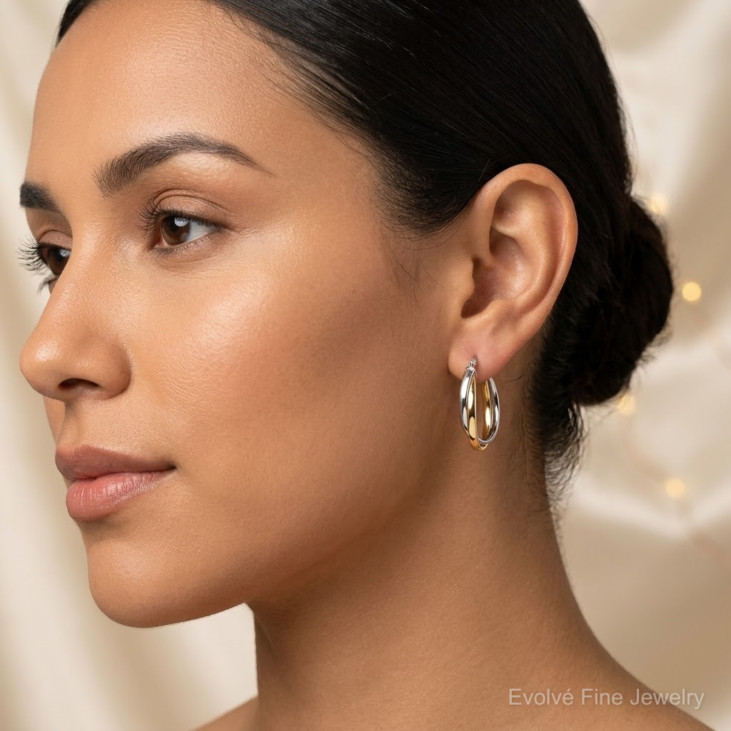 Leslie's 10K with Rhodium Polished Hoop Earrings - Model Shot