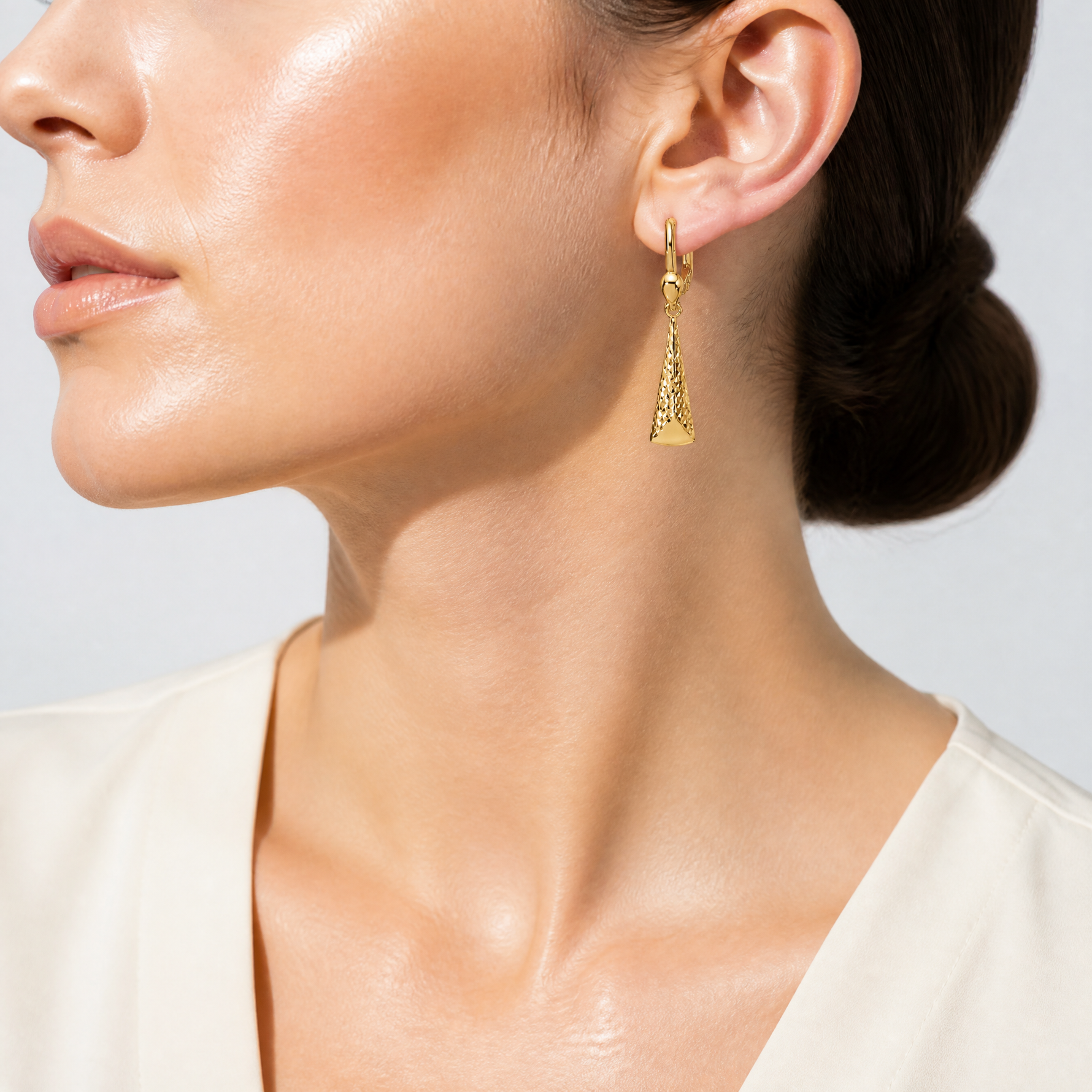 Leslie's 10K Polished and Textured Leverback Dangle Earrings - Model Shot