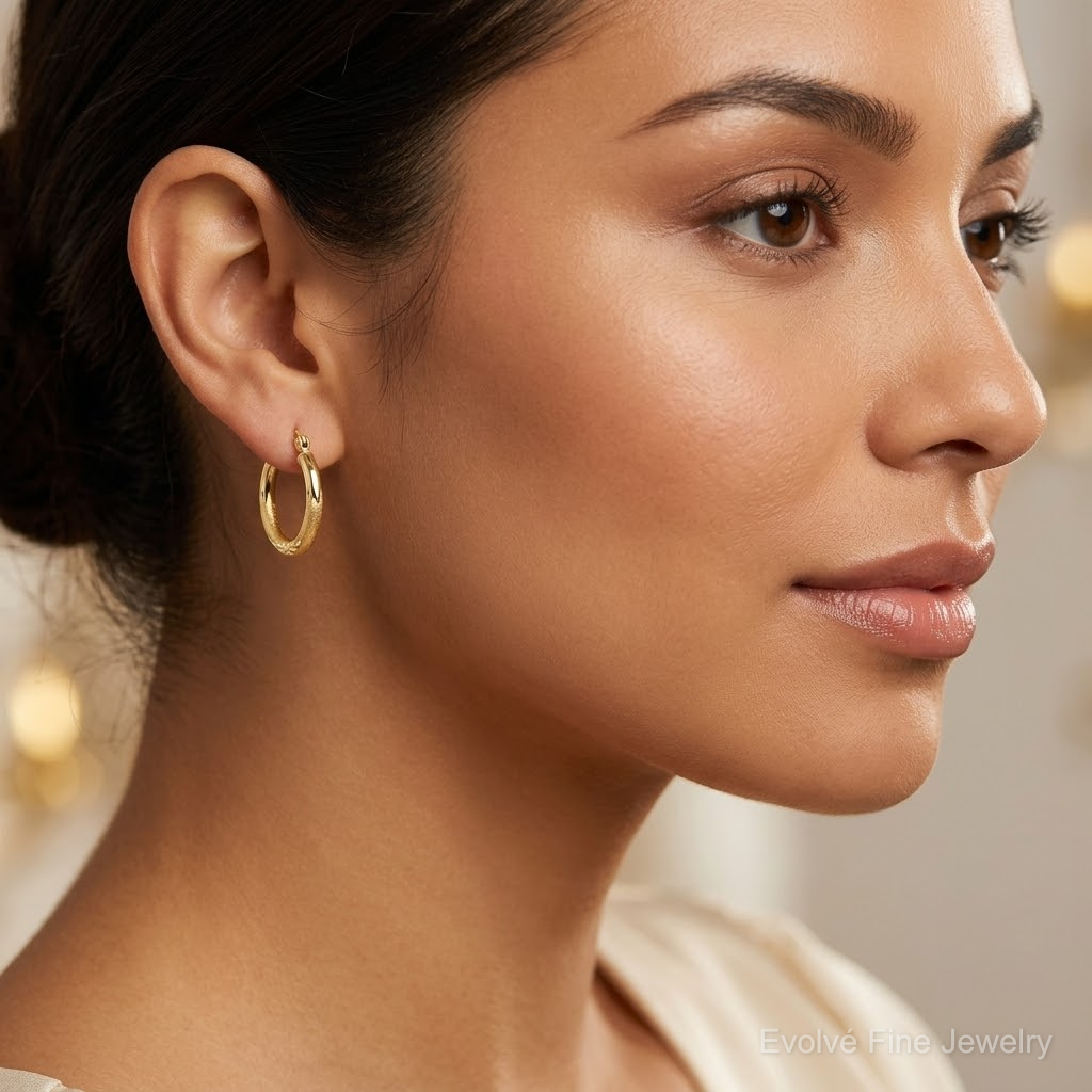 Leslie's 10k Satin and D/C 2mm Round Tube Hoop Earrings - Model Shot
