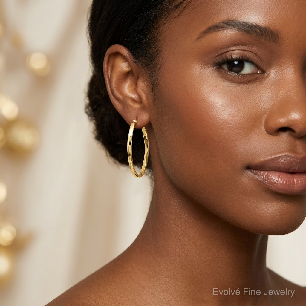 Leslie's 10K Twisted Oval Hoop Earrings - Model Shot