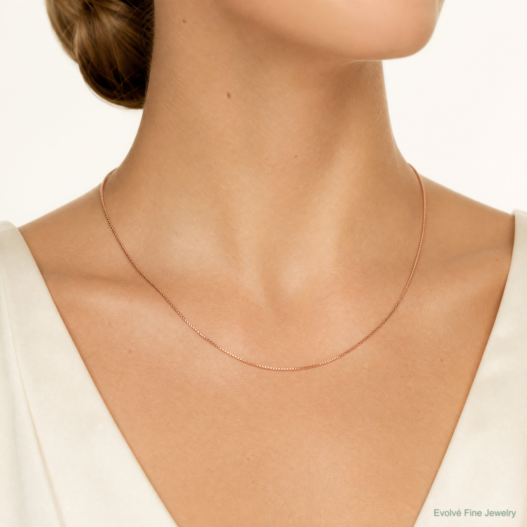 10k Rose Gold .70mm Box Chain - Model Shot