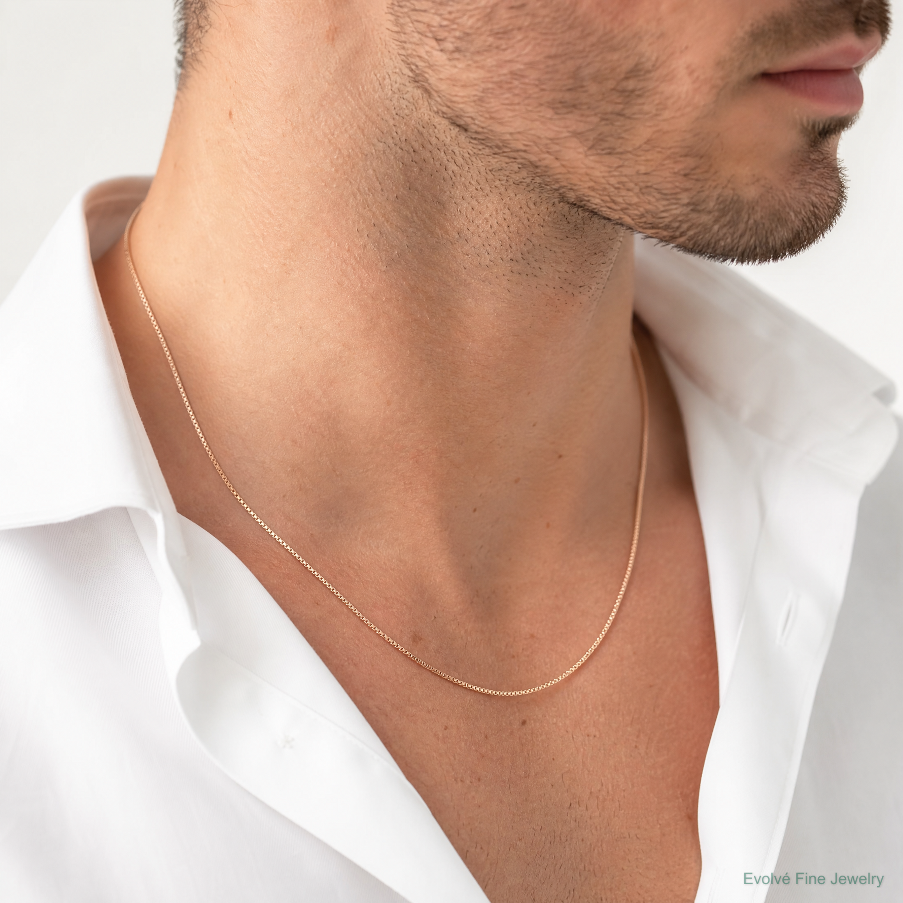 10k Rose Gold .9mm Box Chain - Model Shot