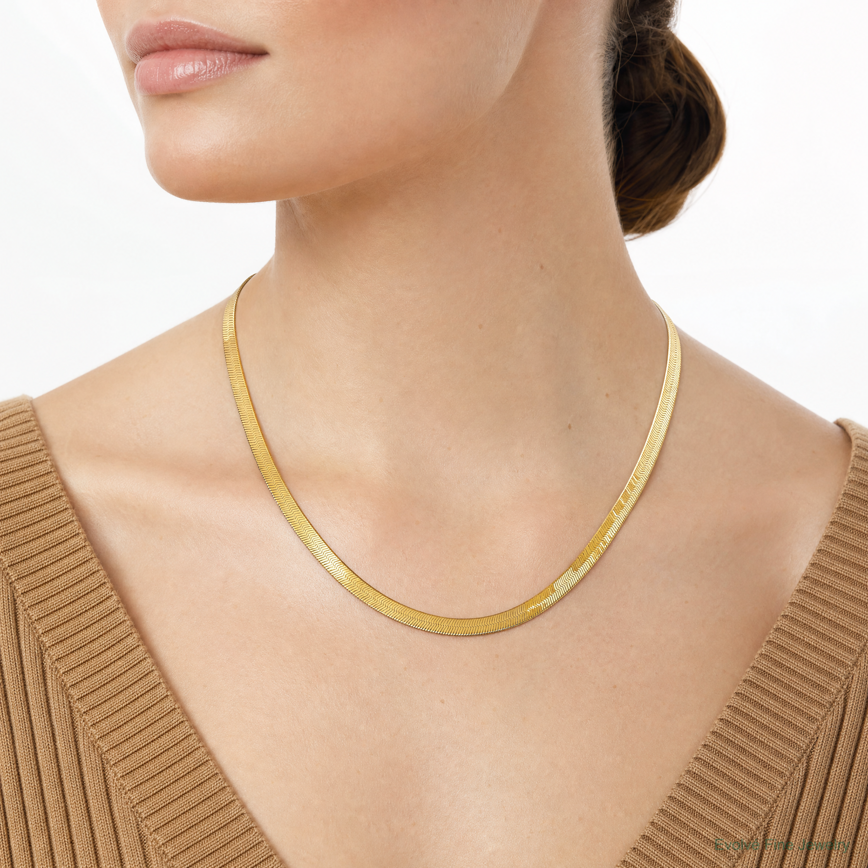 10k 4mm Silky Herringbone Chain - Model Shot