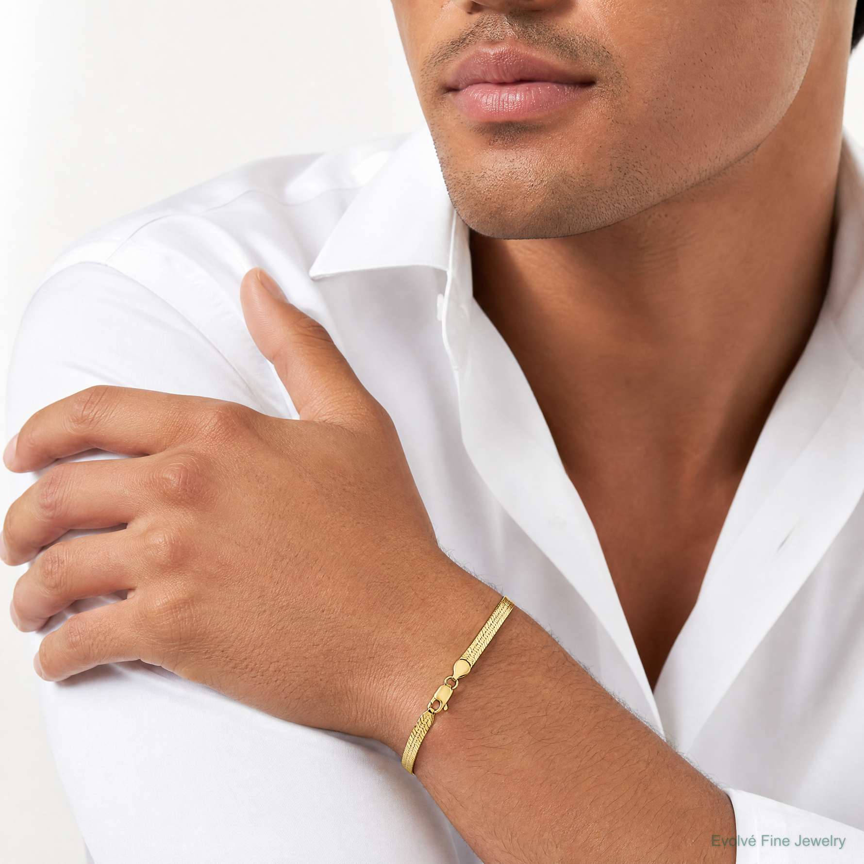 10k 5.5mm Silky Herringbone Chain - Model Shot
