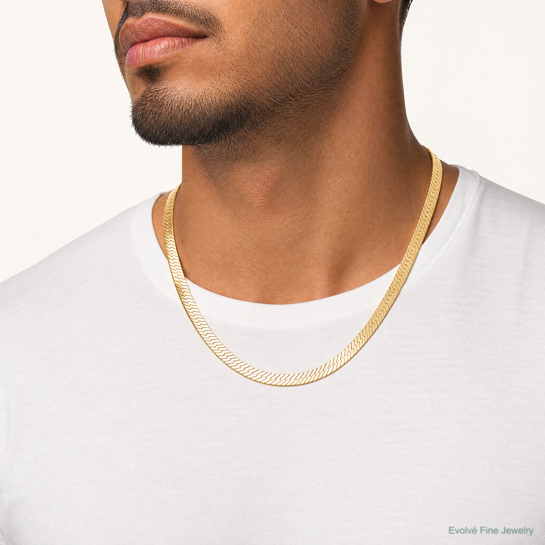 10K 6.5mm Silky Herringbone Chain - Model Shot