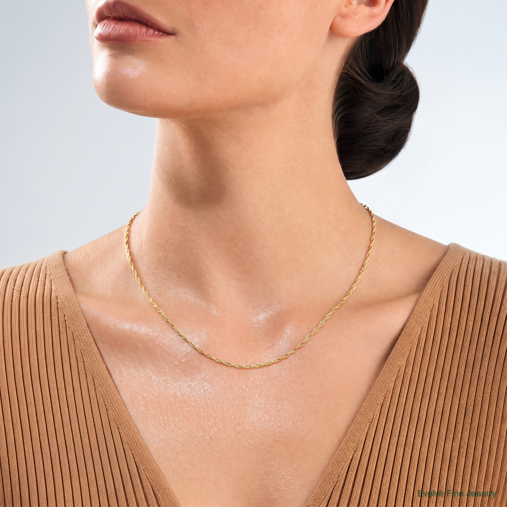 14k 1mm Carded Singapore Chain - Model Shot