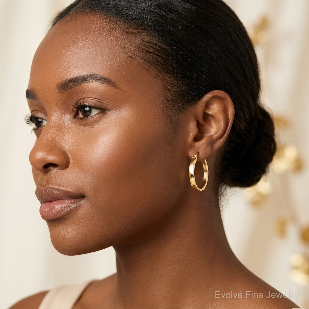 10k Polished Hoop Earring - Model Shot