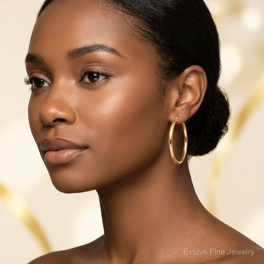10k Polished Hoop Earring - Model Shot