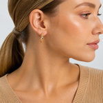 10K 1.5x15mm Diamond Cut Hoop Earrings - Model Shot