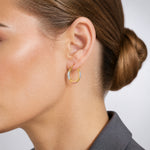 10K White & Rose Rhodium D/C 3x20mm Hoop Earrings - Model Shot
