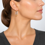 10K & Rhodium Diamond Cut 3mm Hoop Earrings - Model Shot