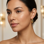 10K Scalloped Textured Hollow Hoop Earrings - Model Shot