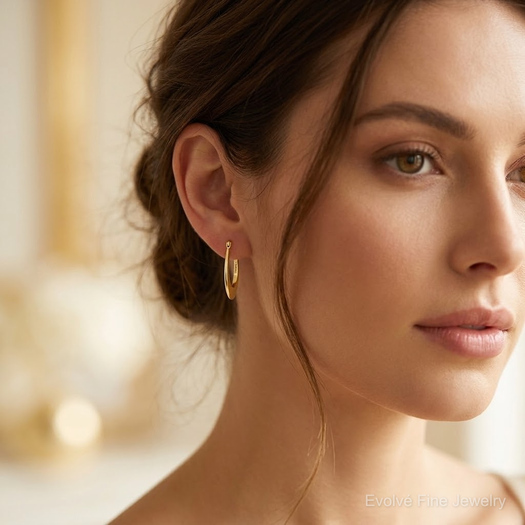 10K Polished Hoop Earrings - Model Shot