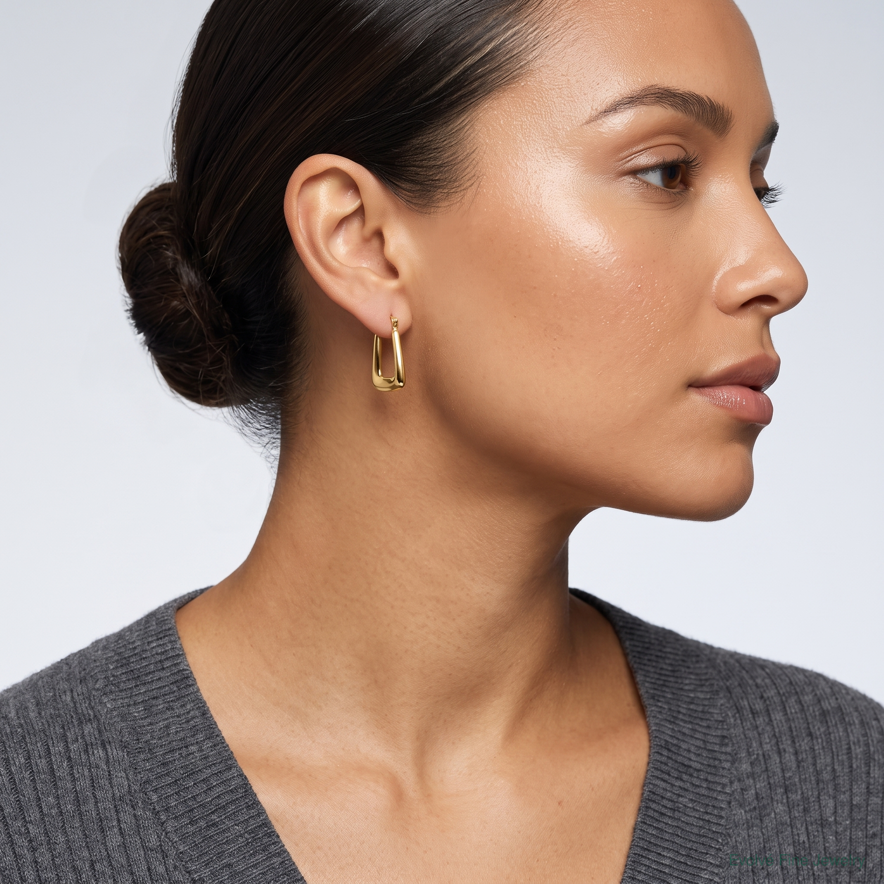 10K Polished Hollow Fancy Hoops - Model Shot