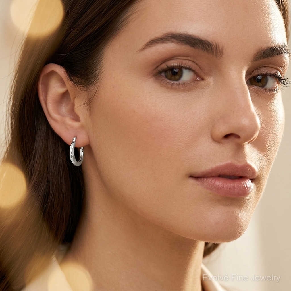 Leslie's 14K White Gold Polished Hinged Hoop Earrings - Model Shot