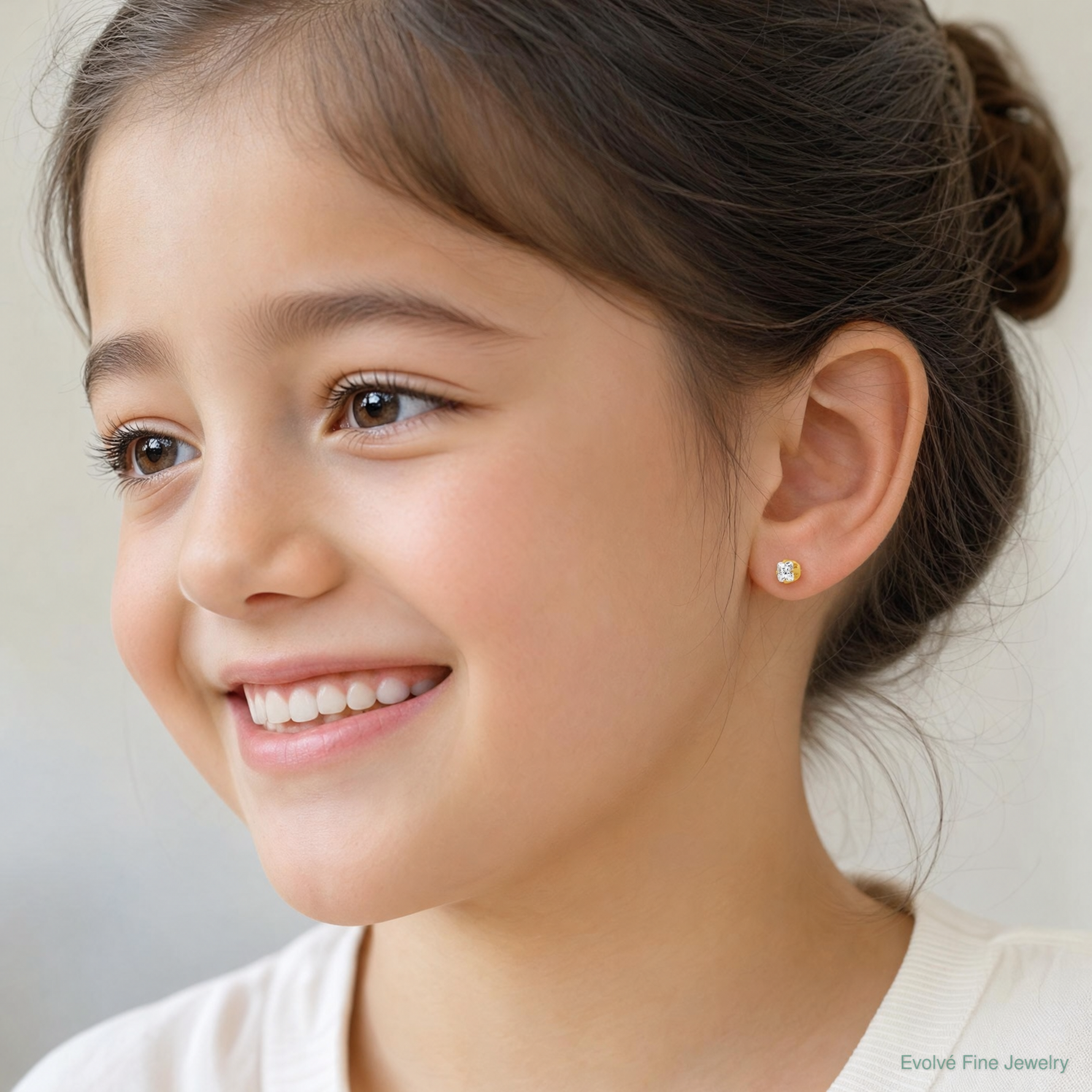 Inverness 14k 5mm Sq. Princess CZ Post Earrings - Model Shot