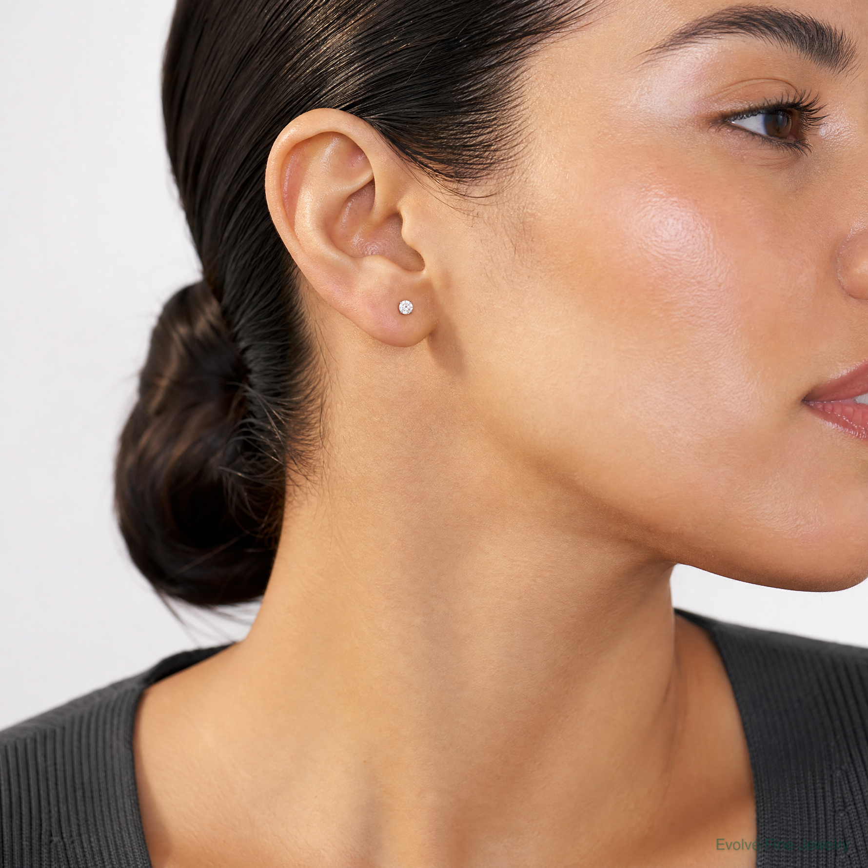 Inverness 14K White Gold 3mm CZ Long Post Earrings - Model Shot