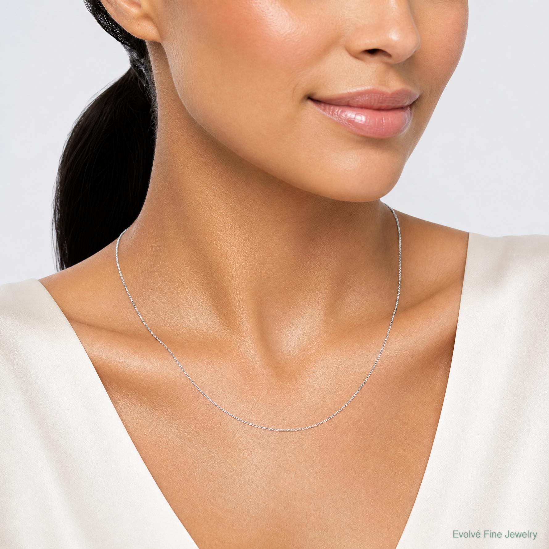 14k White Gold .4 mm Carded Cable Rope Chain - Model Shot