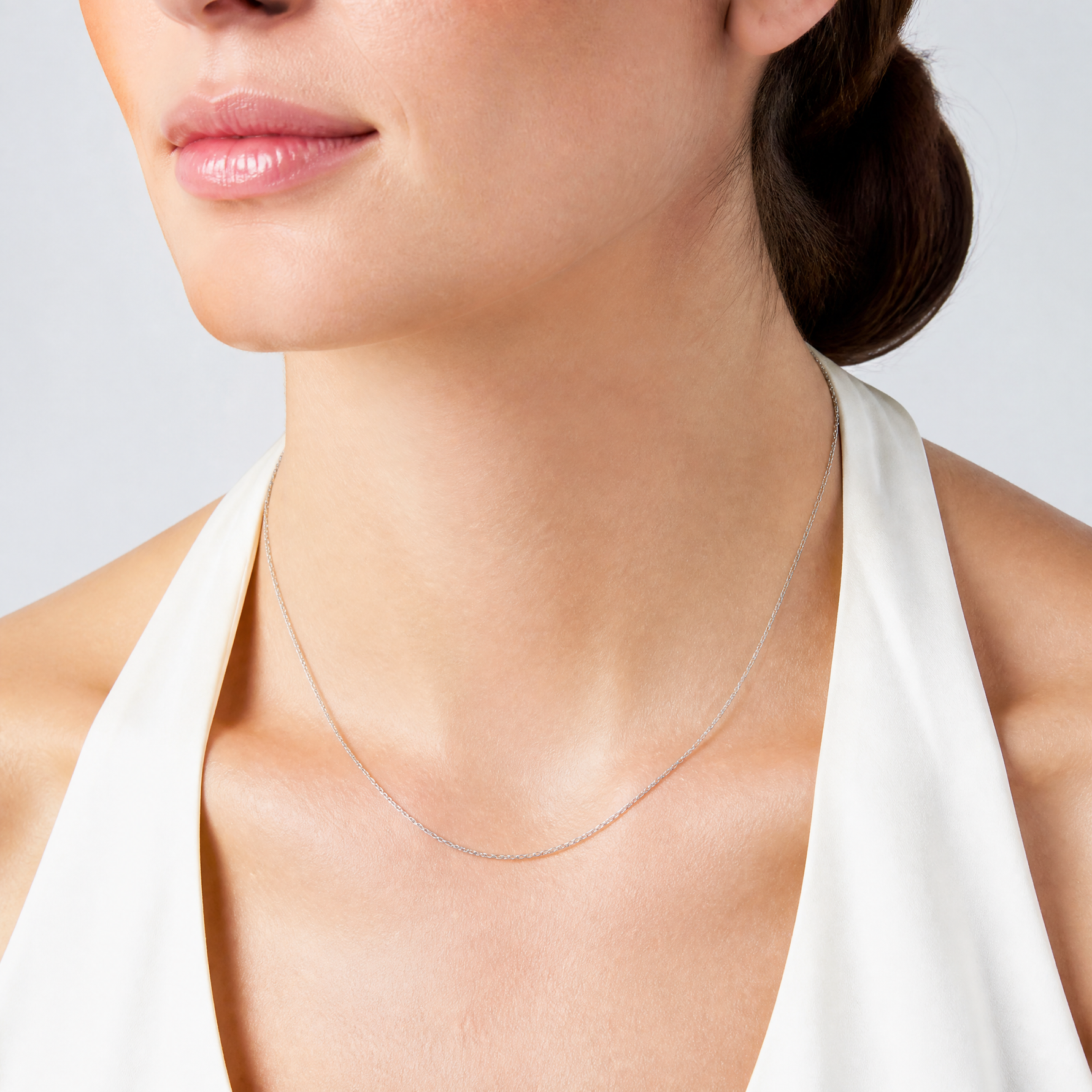 14k White Gold .42mm Gold Carded Curb Chain - Model Shot