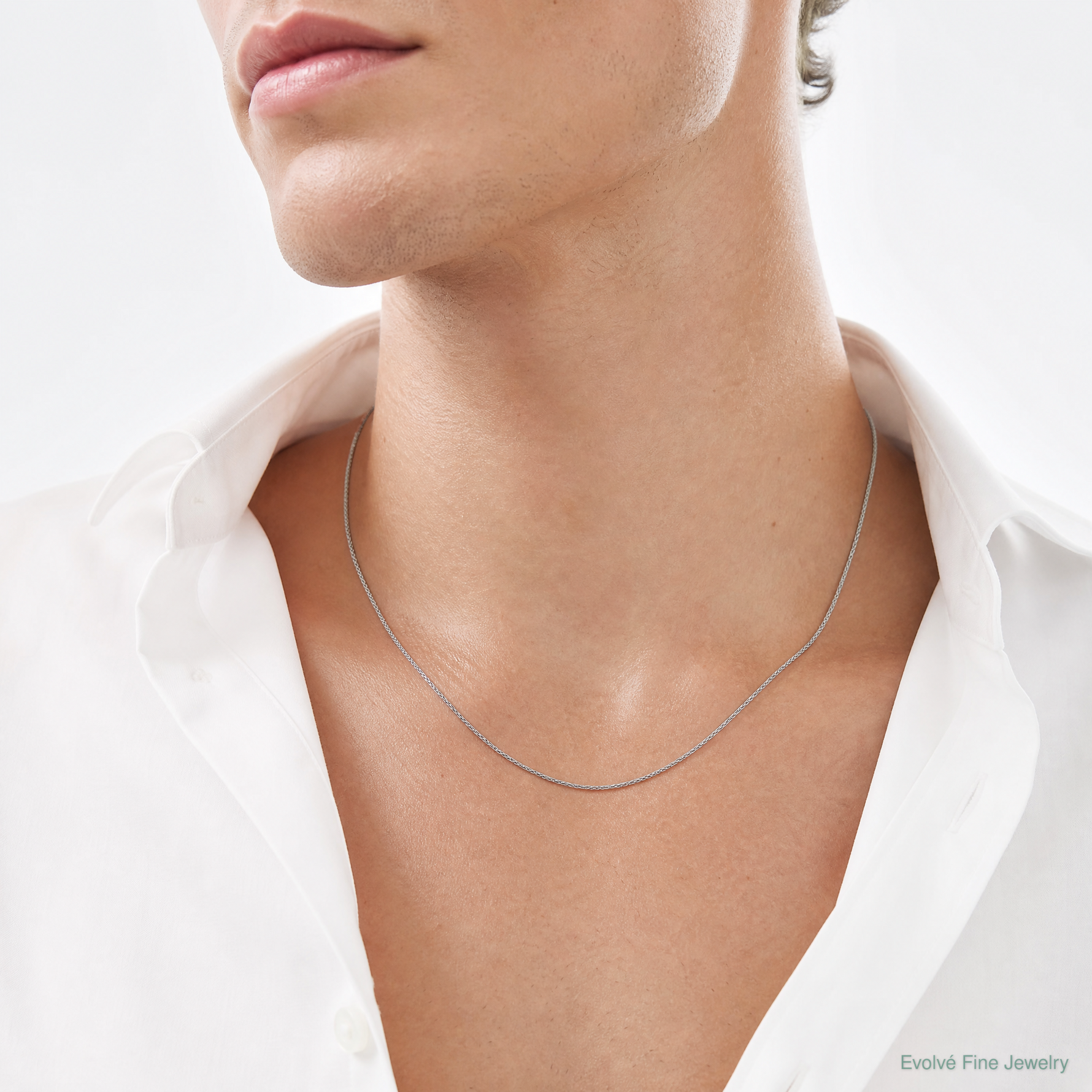 Leslie's 14k White Gold .85mm D/C Spiga Chain - Model Shot