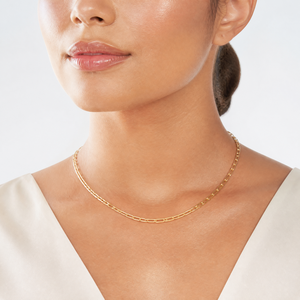 Leslie's 14k 3.0mm Semi-Solid Beveled D/C Paperclip Chain - Model Shot