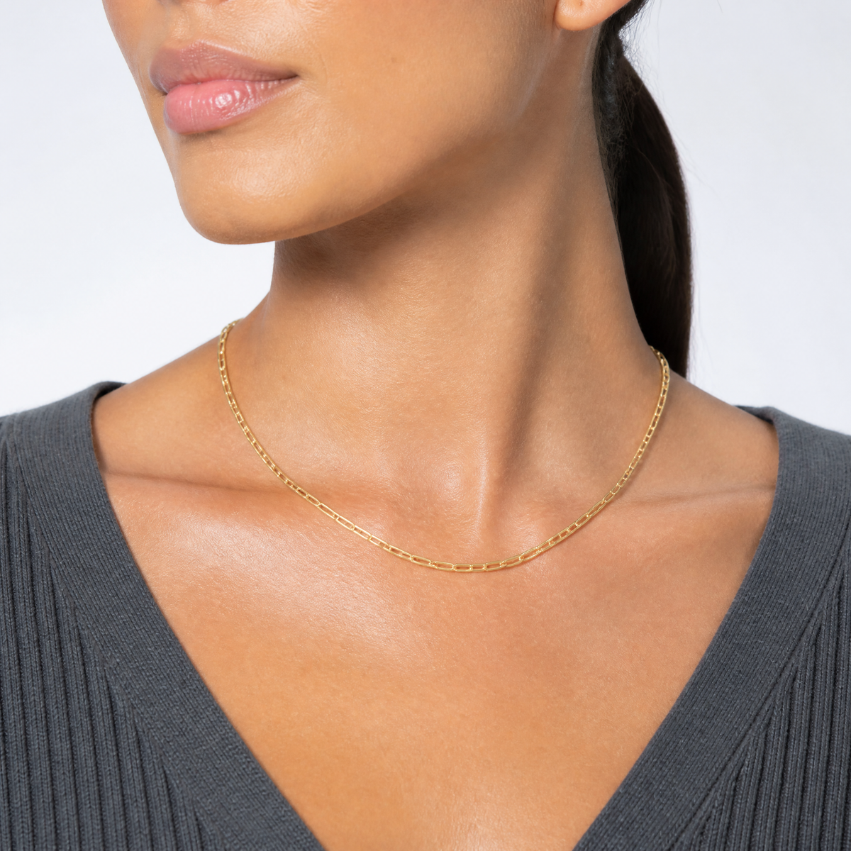Leslie's 14k 3.0mm Semi-Solid Paperclip Chain - Model Shot