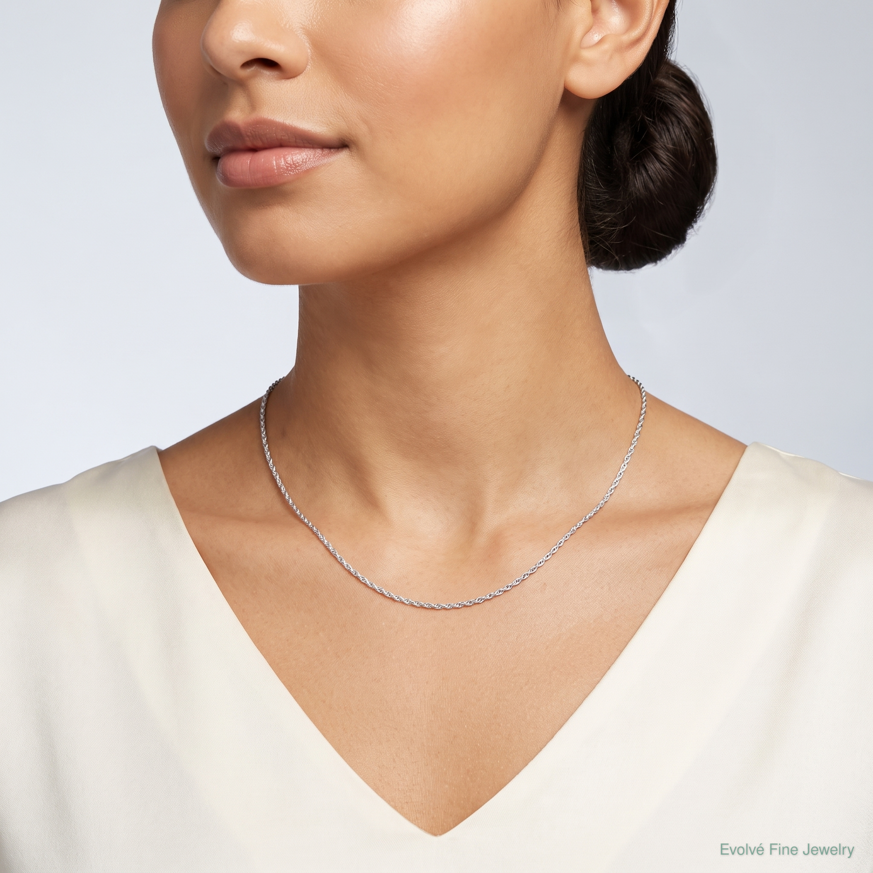 14k White Gold .95 mm Carded Cable Rope Chain - Model Shot