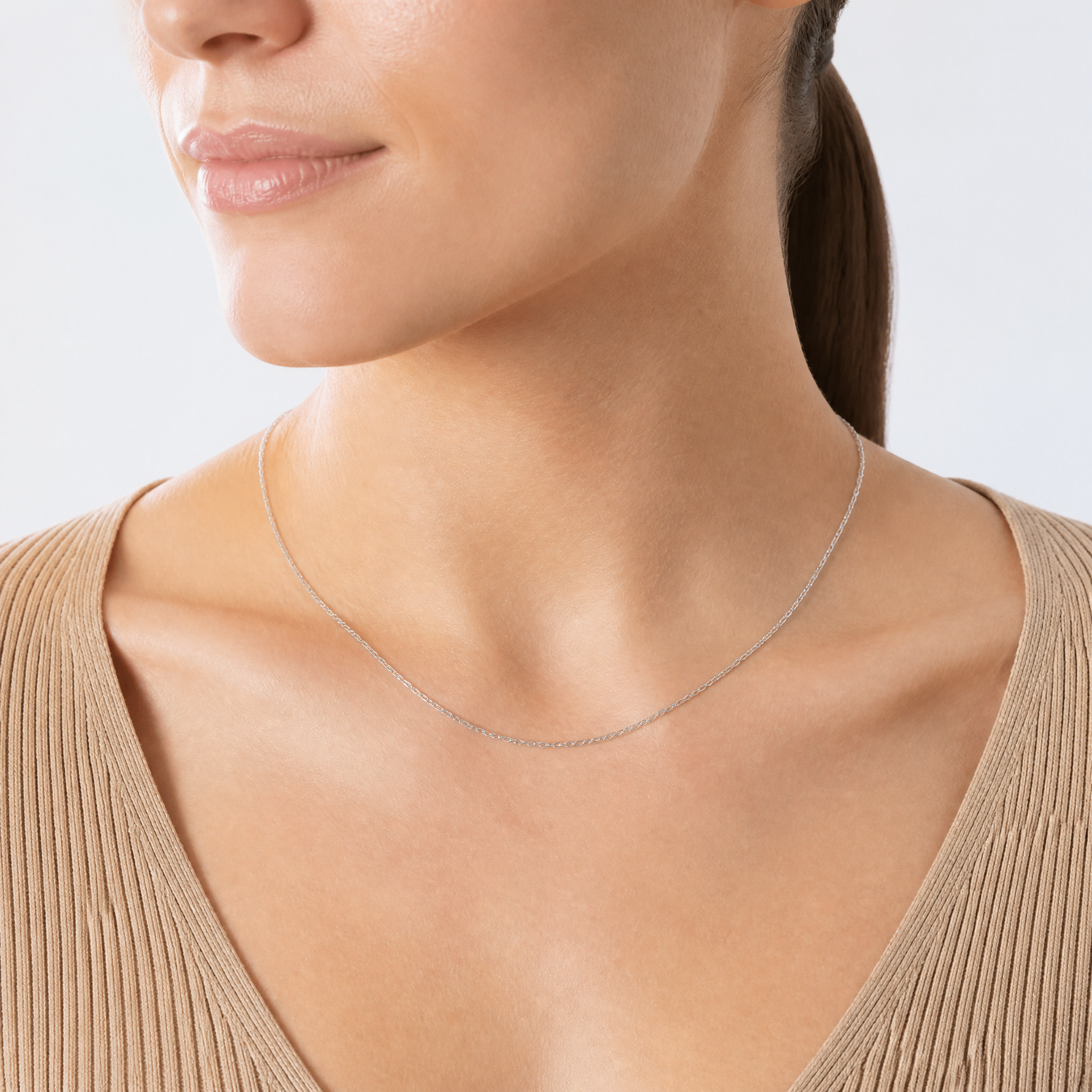 14K White Gold 1.15mm Carded Cable Rope Chain - Model Shot