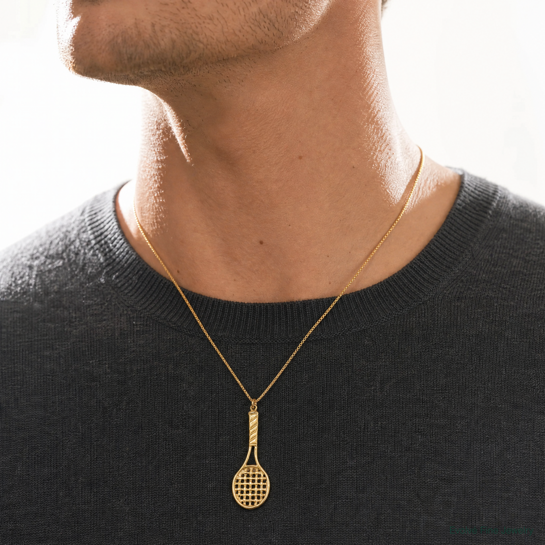 14K  3D Tennis Racquet Pendant - Model Shot