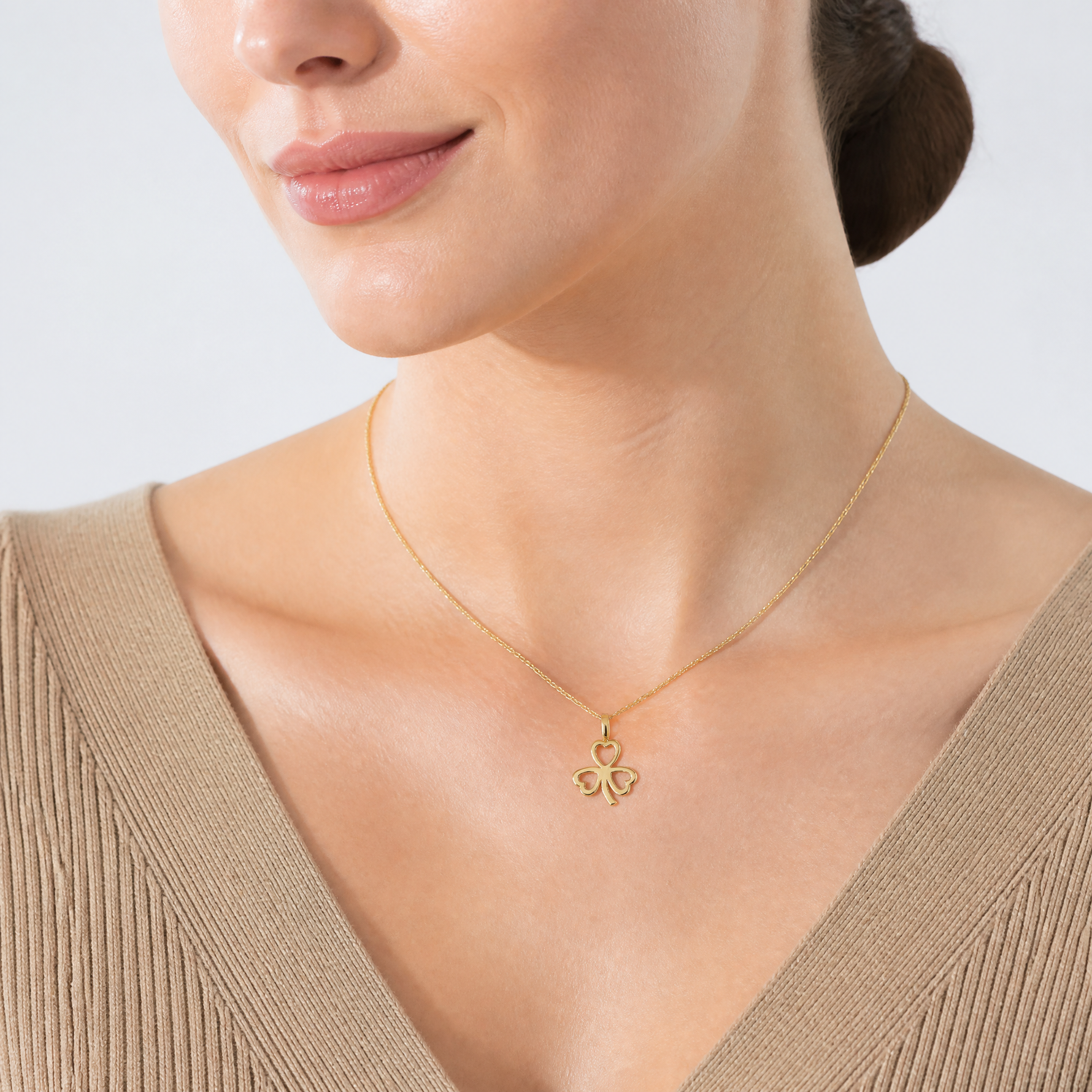 14k Heart Clover Charm - Model Shot