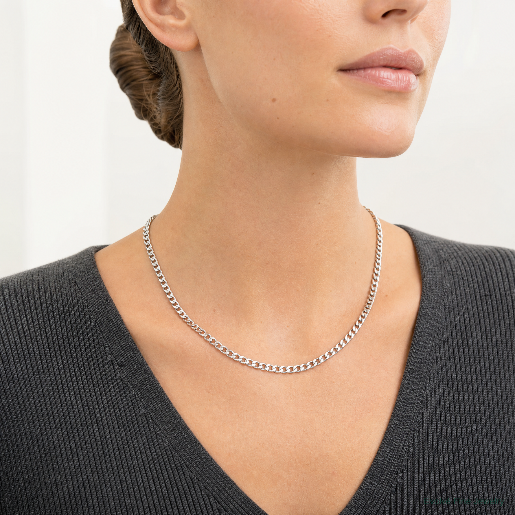 14k White Gold 4.3mm Semi-Solid Curb Chain - Model Shot