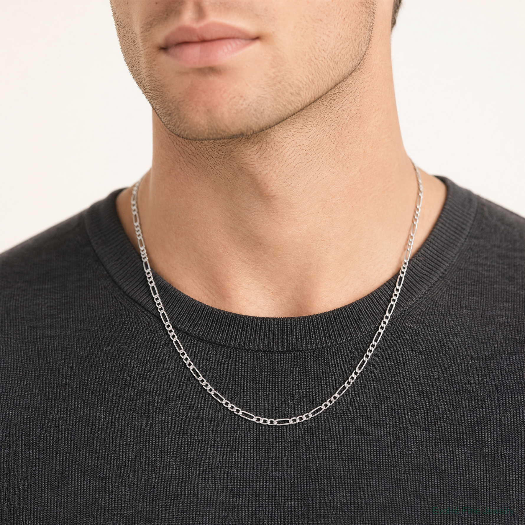 14k White Gold 2.5mm Semi-Solid Figaro Chain - Model Shot