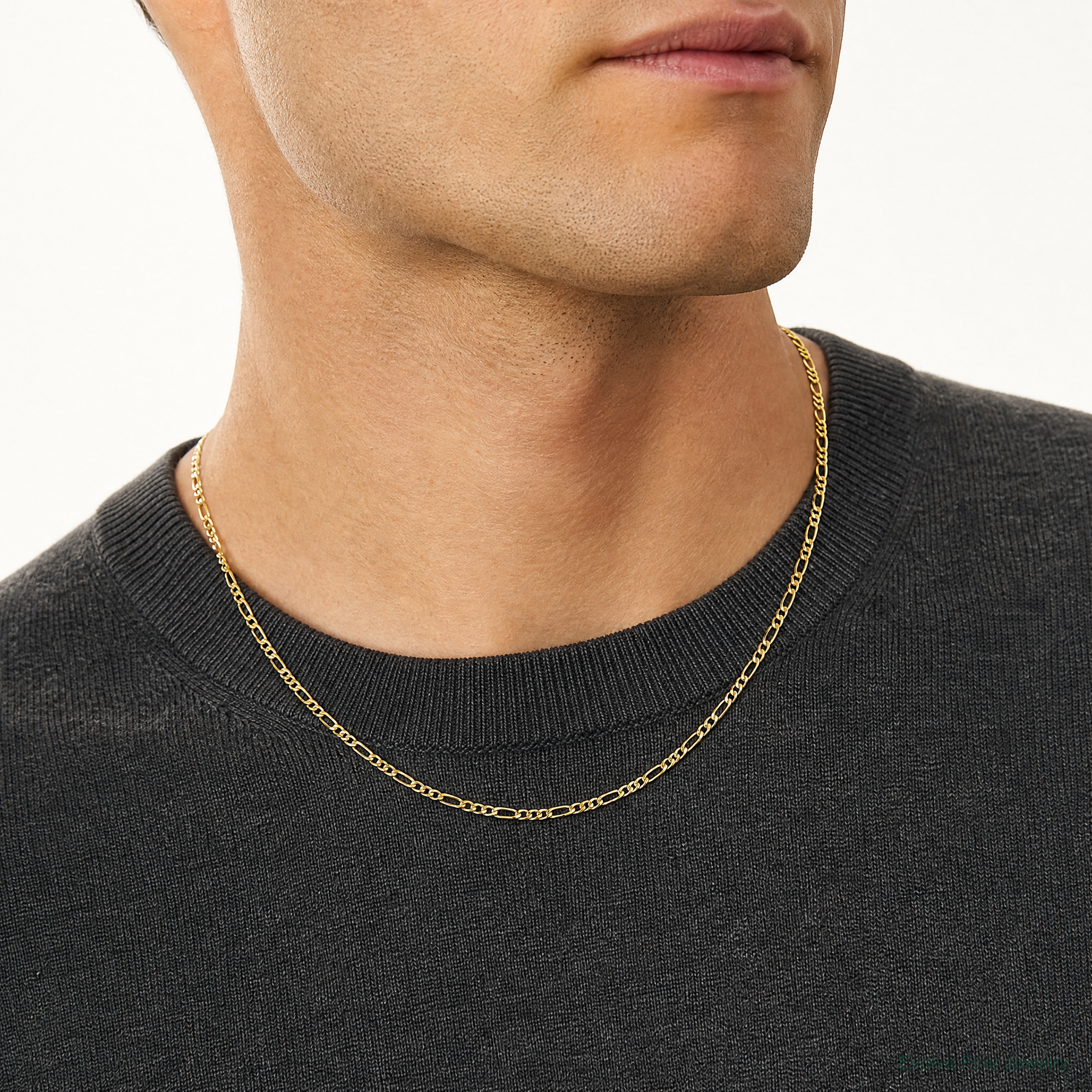 14k 2.5mm Semi-Solid Figaro Chain - Model Shot