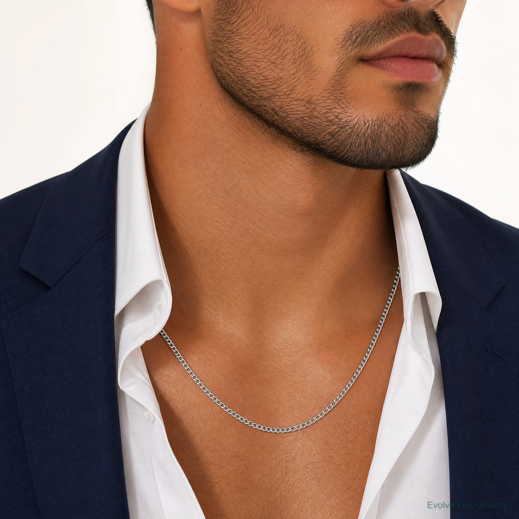 14k WG 2.5mm Semi-Solid Curb Chain - Model Shot