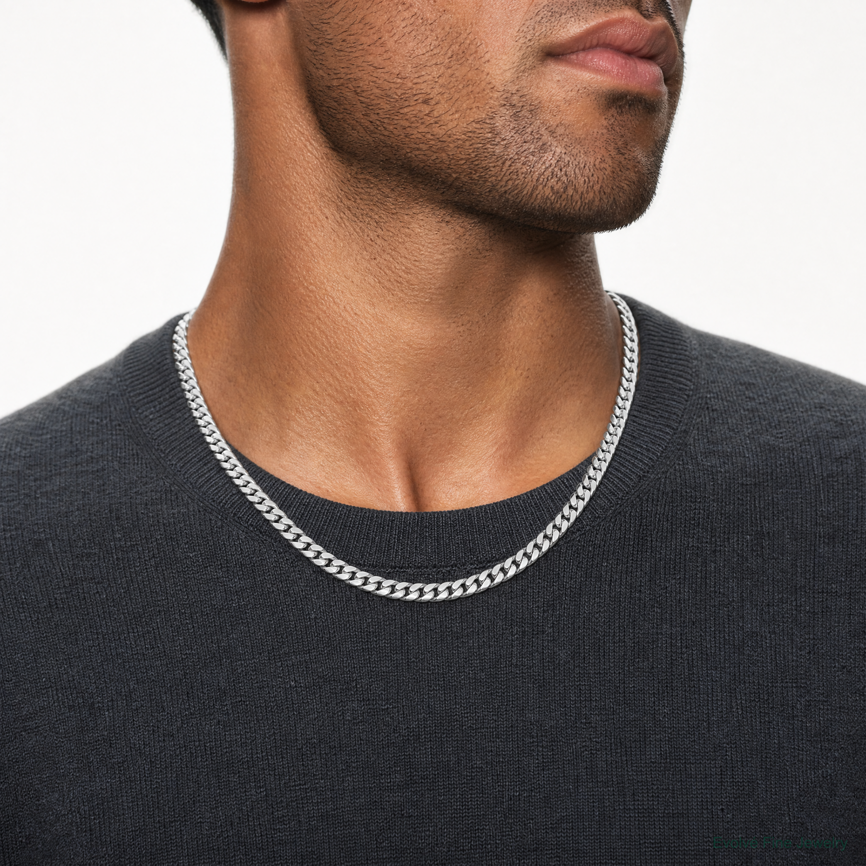 14k White Gold 7.3mm Semi-Solid Miami Cuban Chain - Model Shot