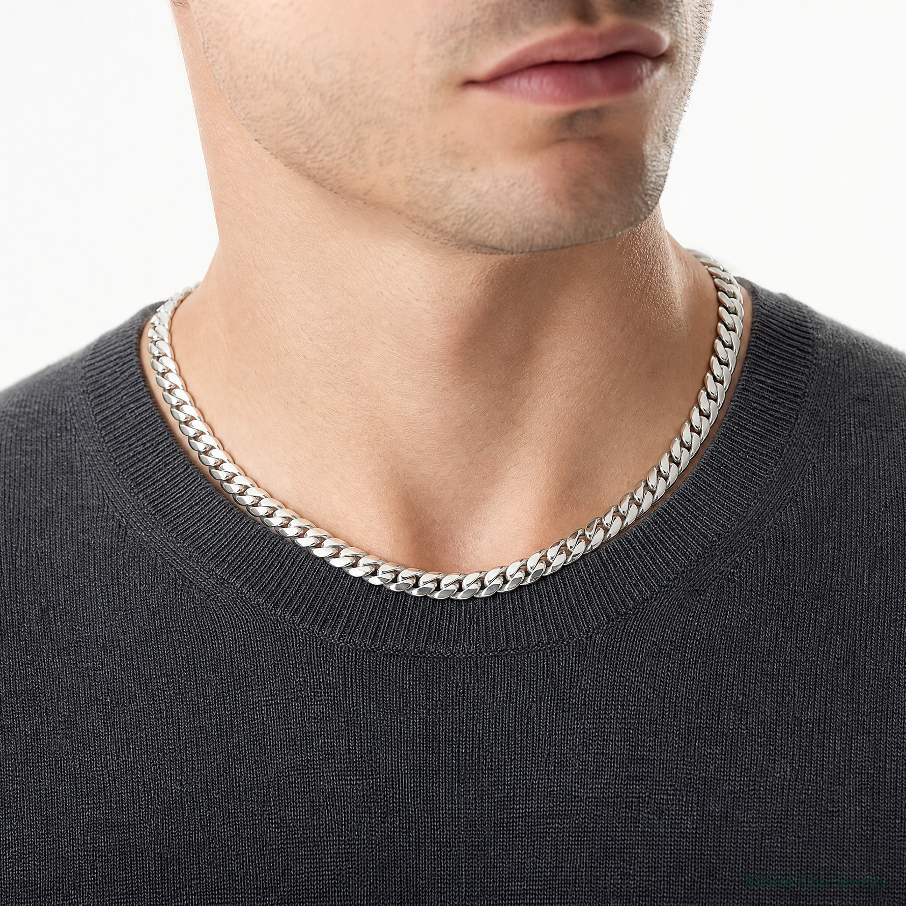 14k White Gold 9.3mm Semi-Solid Miami Cuban Chain - Model Shot