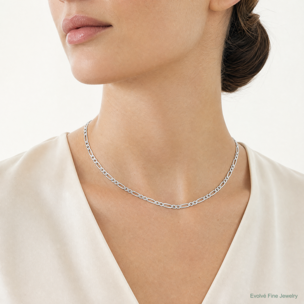 14k White Gold 3.5mm Semi-Solid Figaro Chain - Model Shot