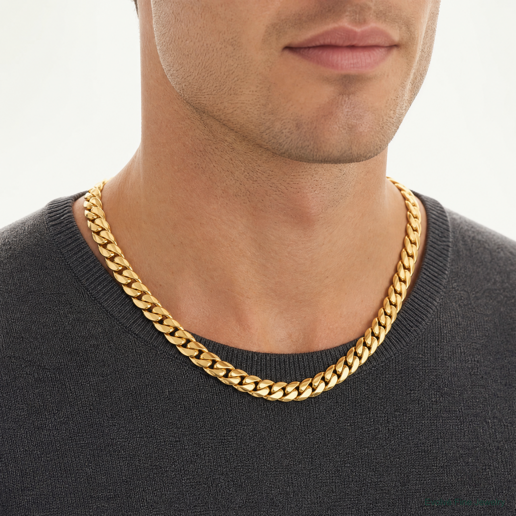 14k 15mm Semi-Solid Miami Cuban Chain - Model Shot