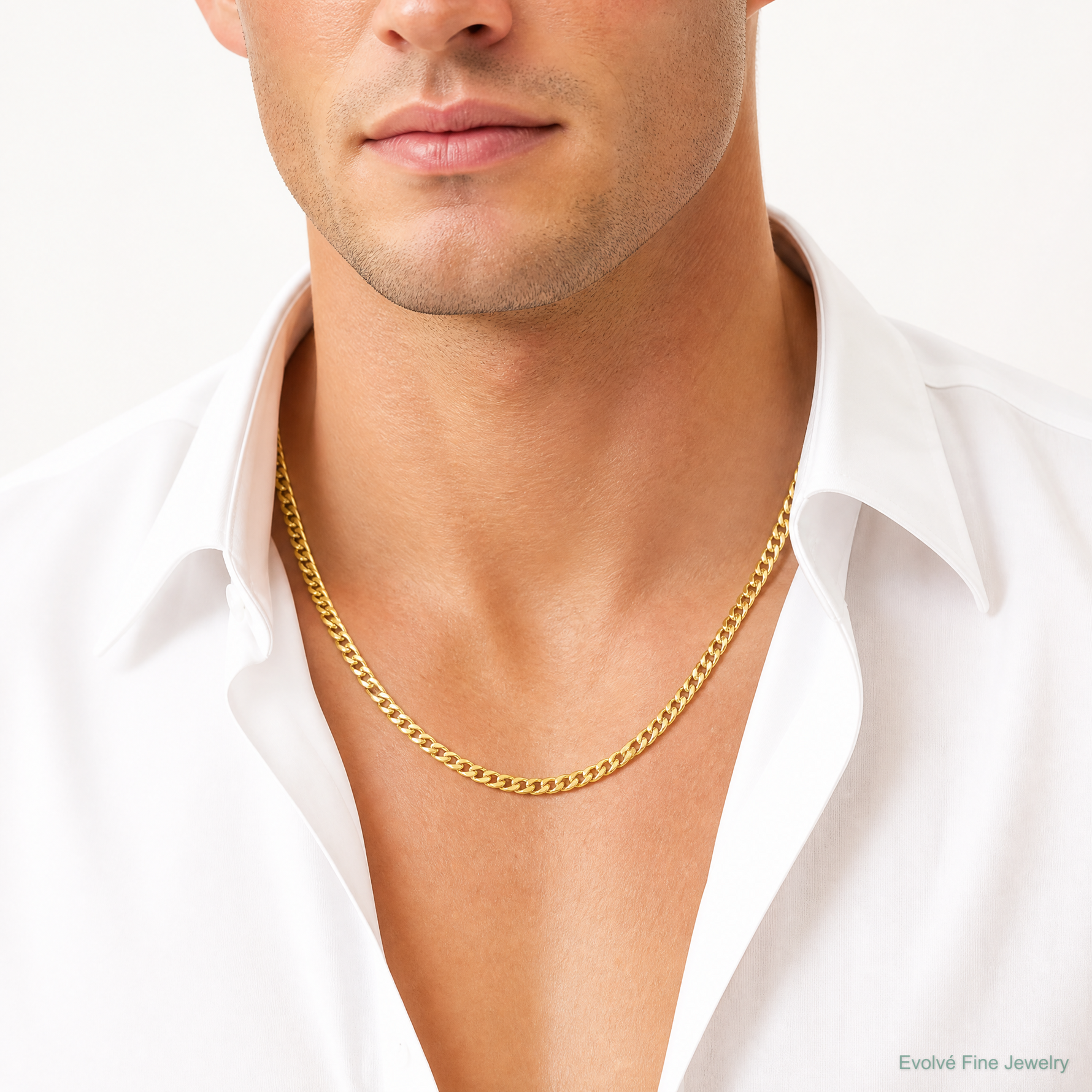 14k 3.5mm Semi-Solid Miami Cuban Chain - Model Shot