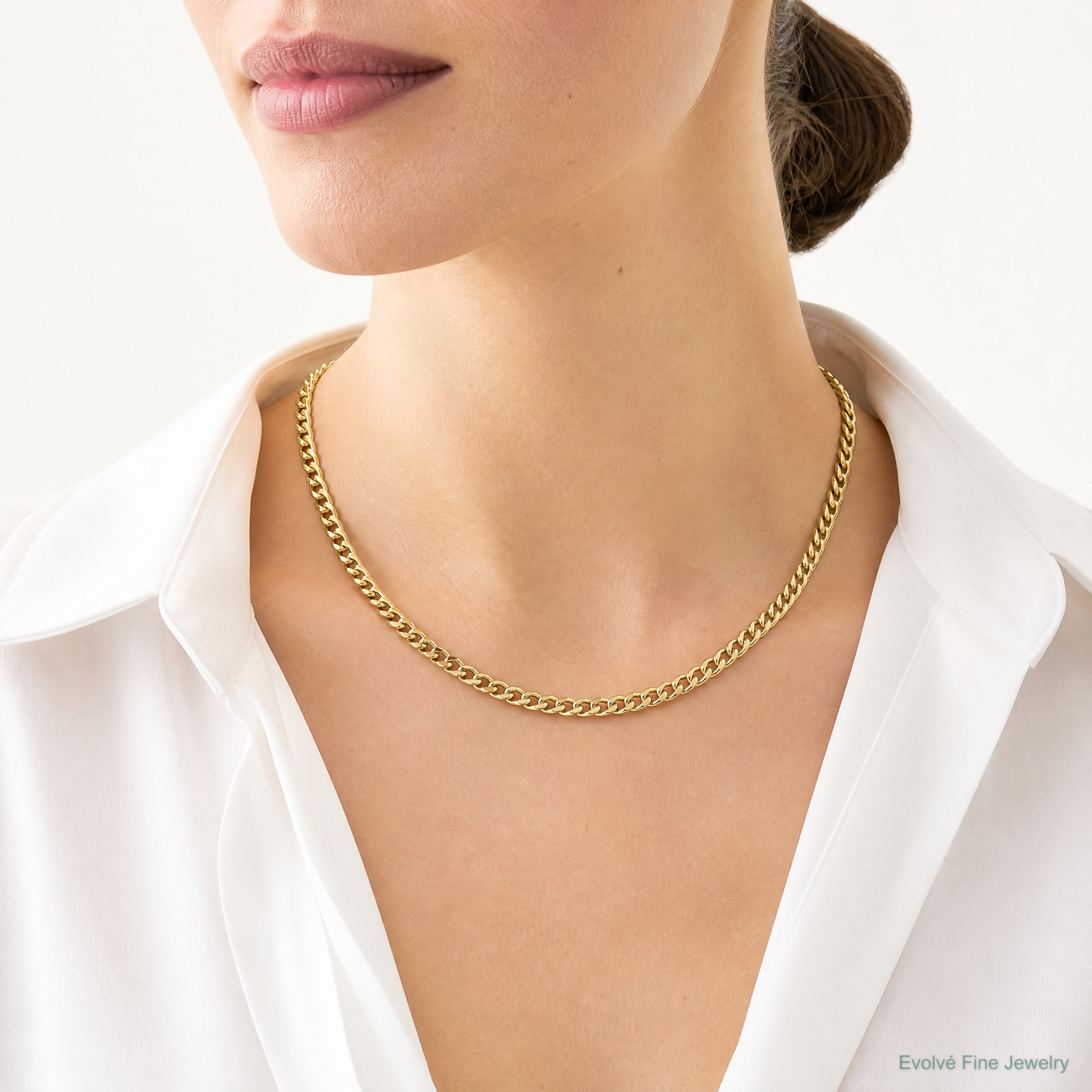 14k 4.5mm Semi-Solid Miami Cuban Chain - Model Shot