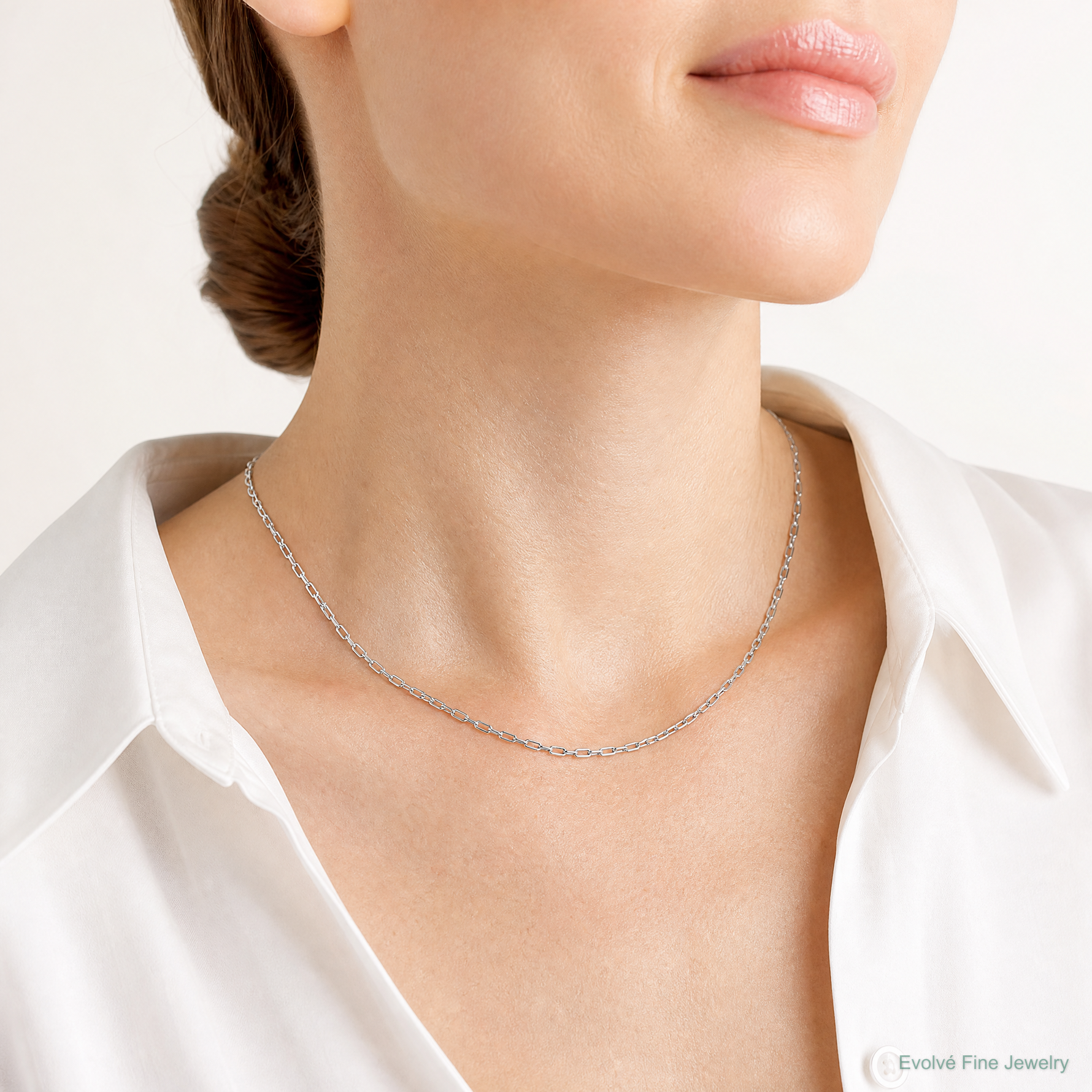 14k White Gold 2.2mm Semi-Solid Beveled Paperclip Chain - Model Shot