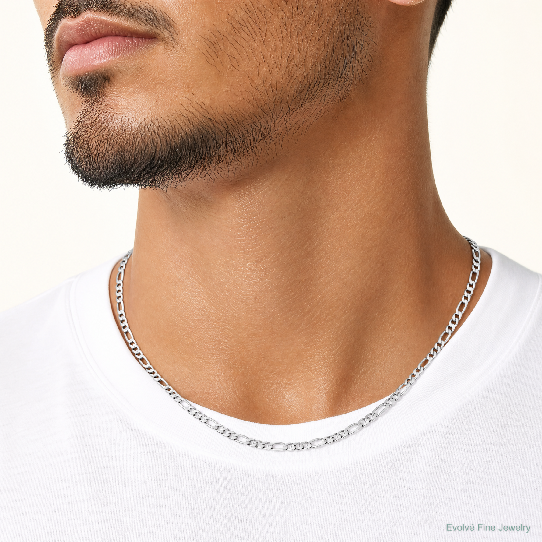 14k White Gold 5.75mm Semi-Solid Figaro Chain - Model Shot