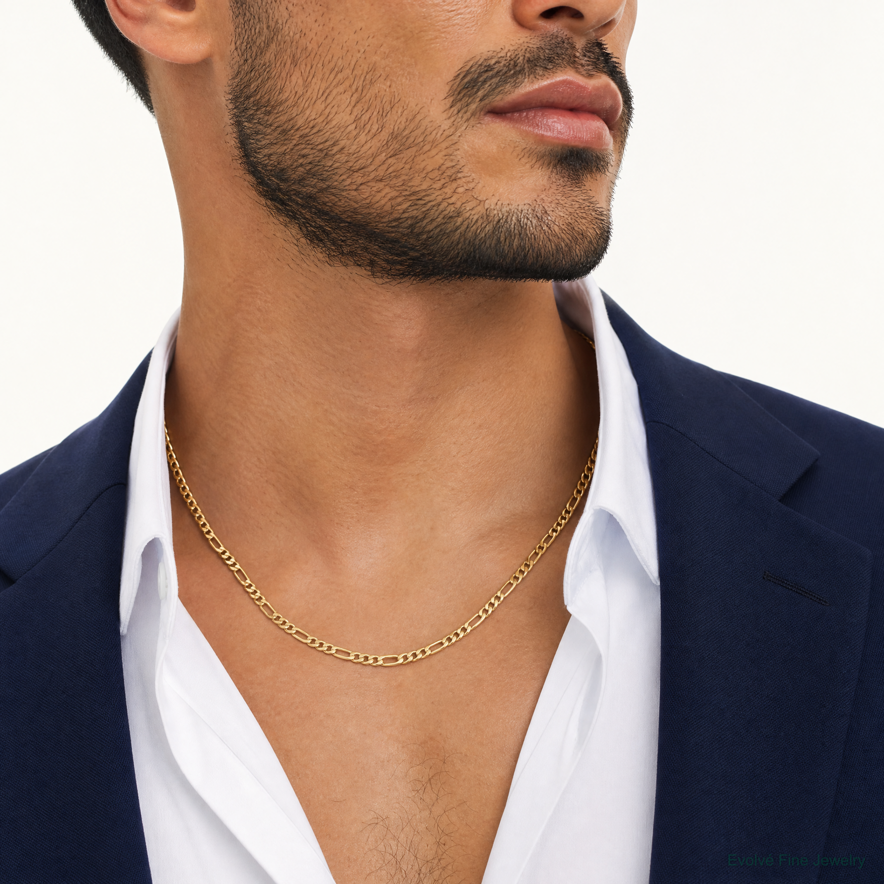 14k 3.5mm Semi-Solid Figaro Chain - Model Shot