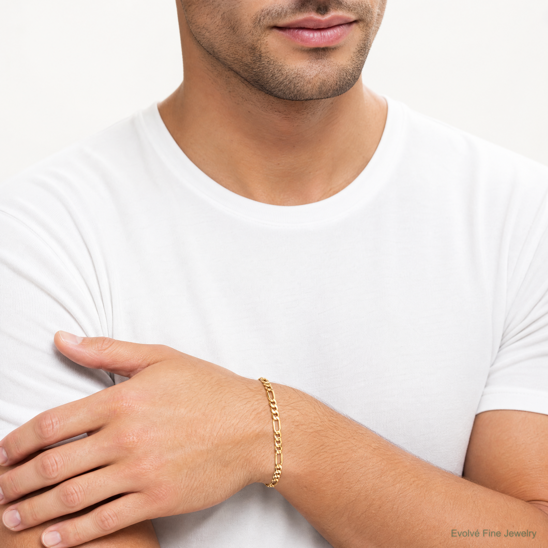 14k 3.5mm Semi-Solid Figaro Chain - Model Shot