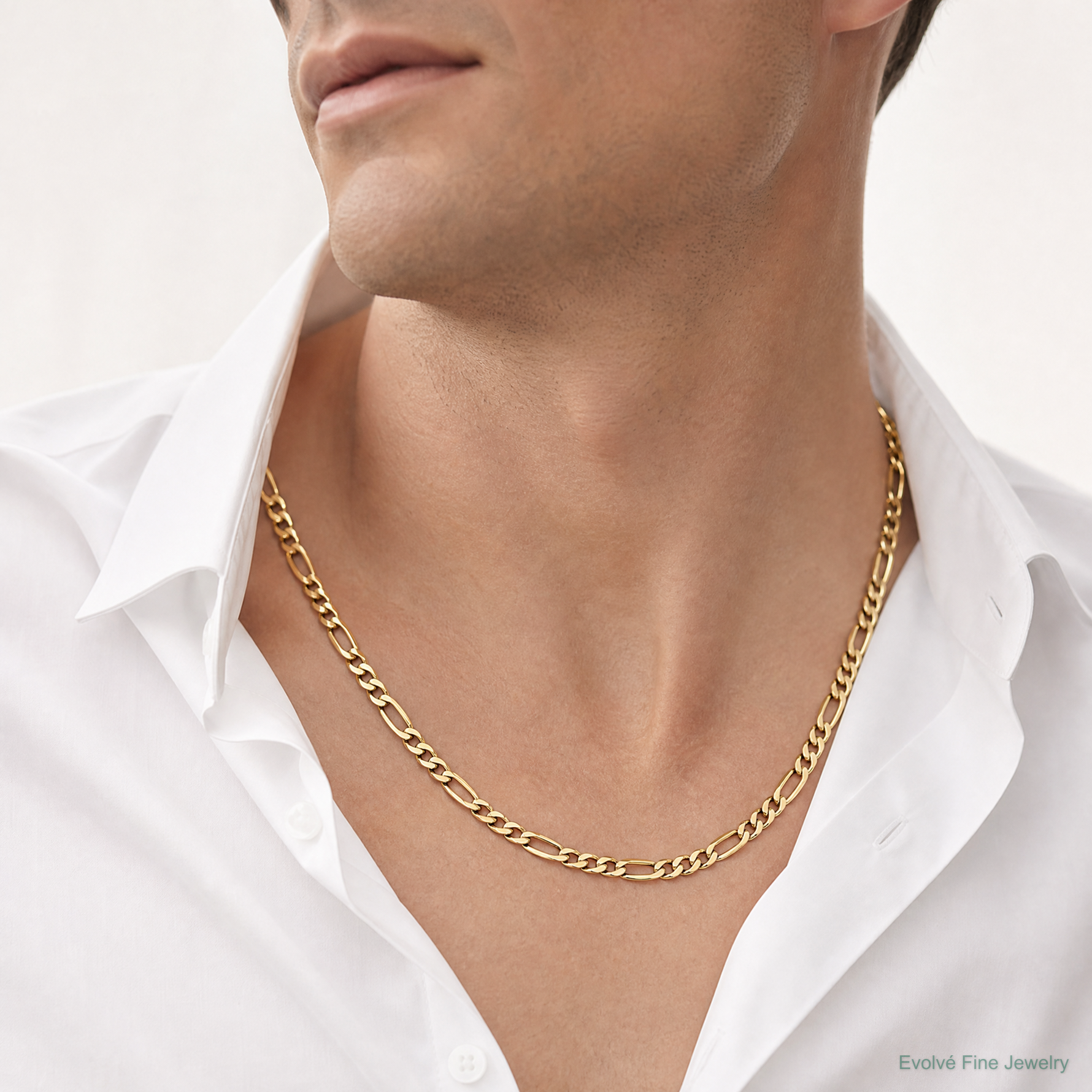 14k 7.3mm Semi-Solid Figaro Chain - Model Shot