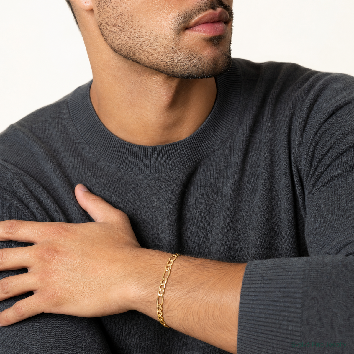 14k 7.3mm Semi-Solid Figaro Chain - Model Shot