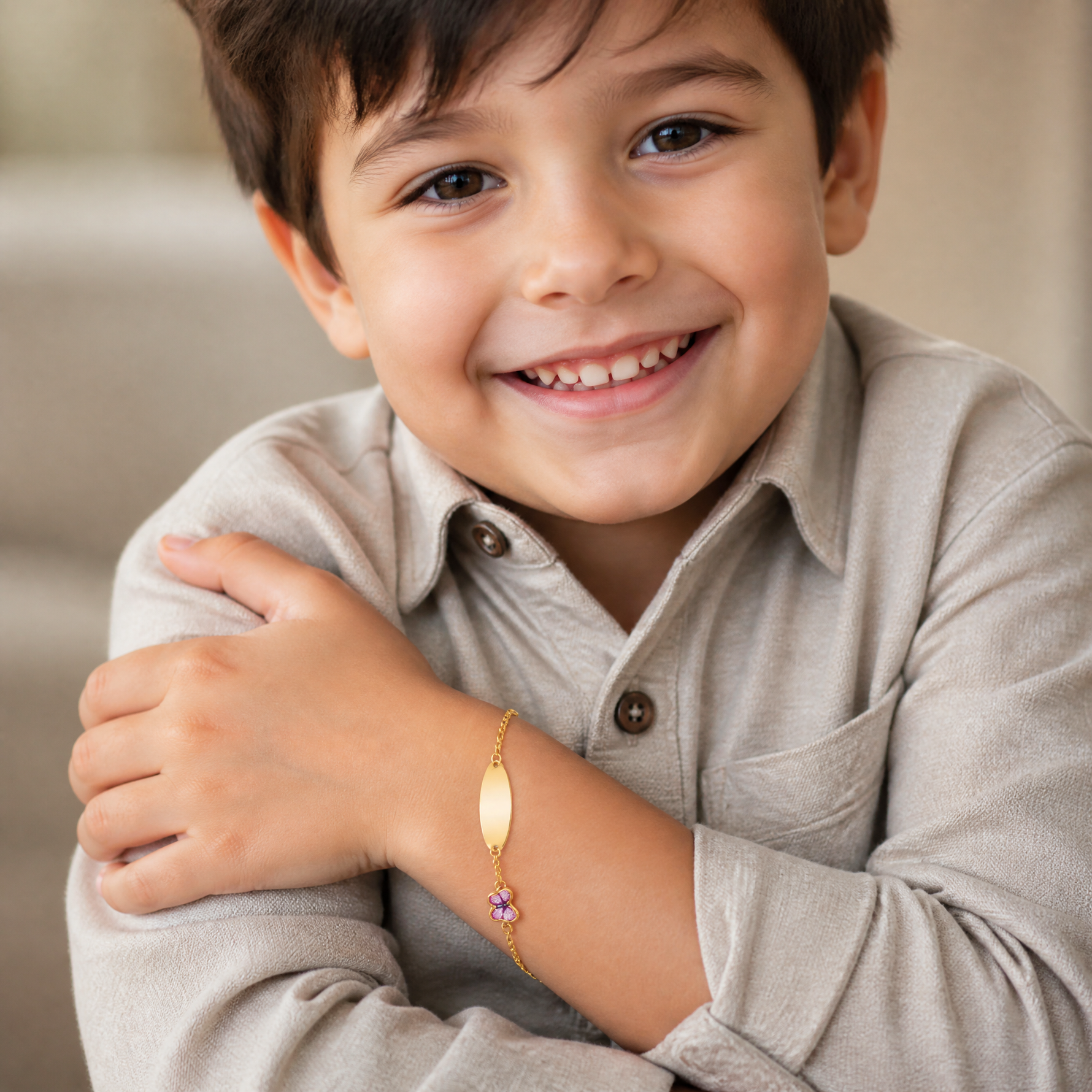 14K Children's Enamel Butterfly w/.5in ext. ID Bracelet - Model Shot