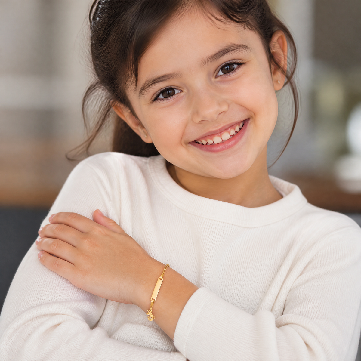 14K Polished Horse / Pony Children's ID Bracelet - Model Shot