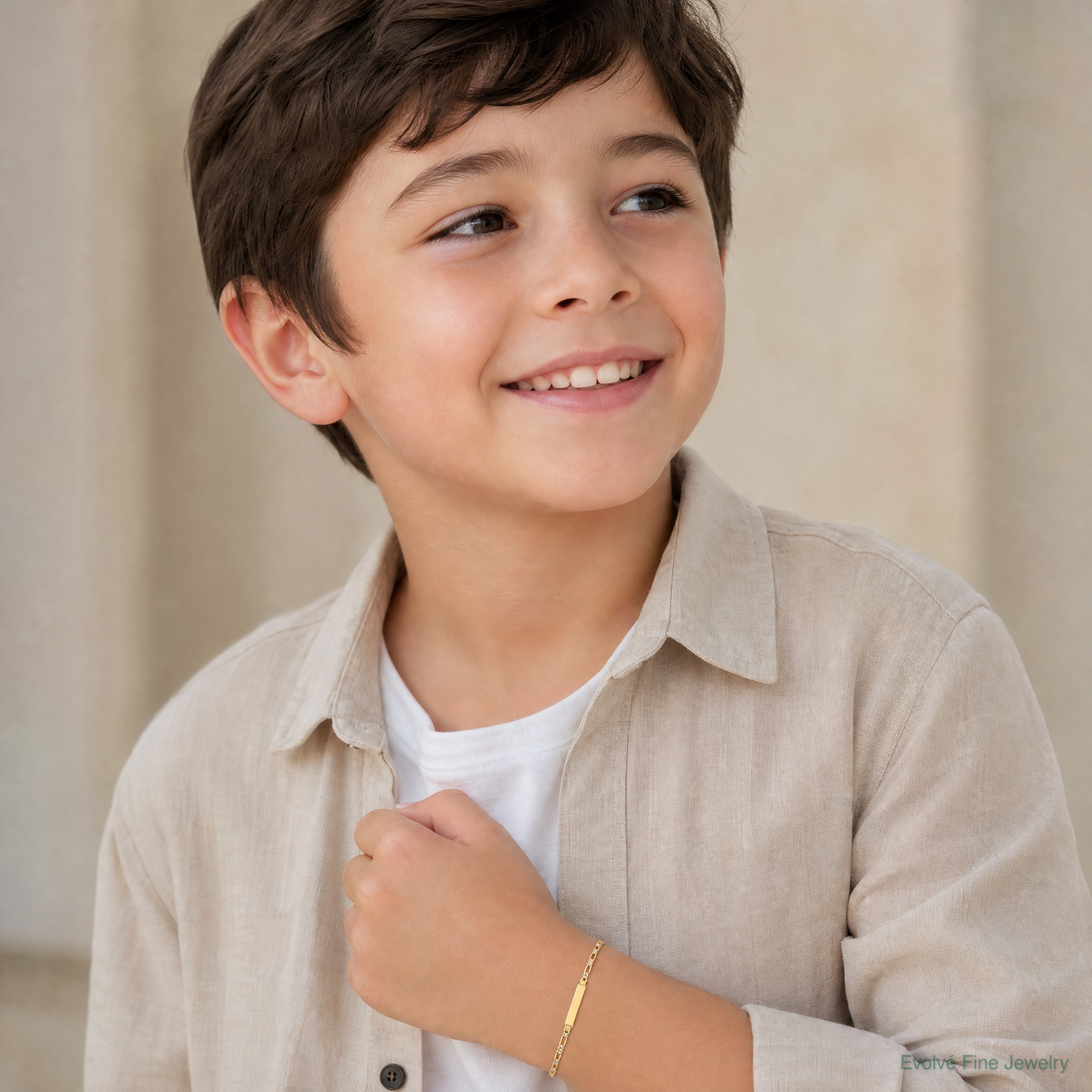 14k w/Rhodium Children's Pavé Figaro Link ID Bracelet - Model Shot